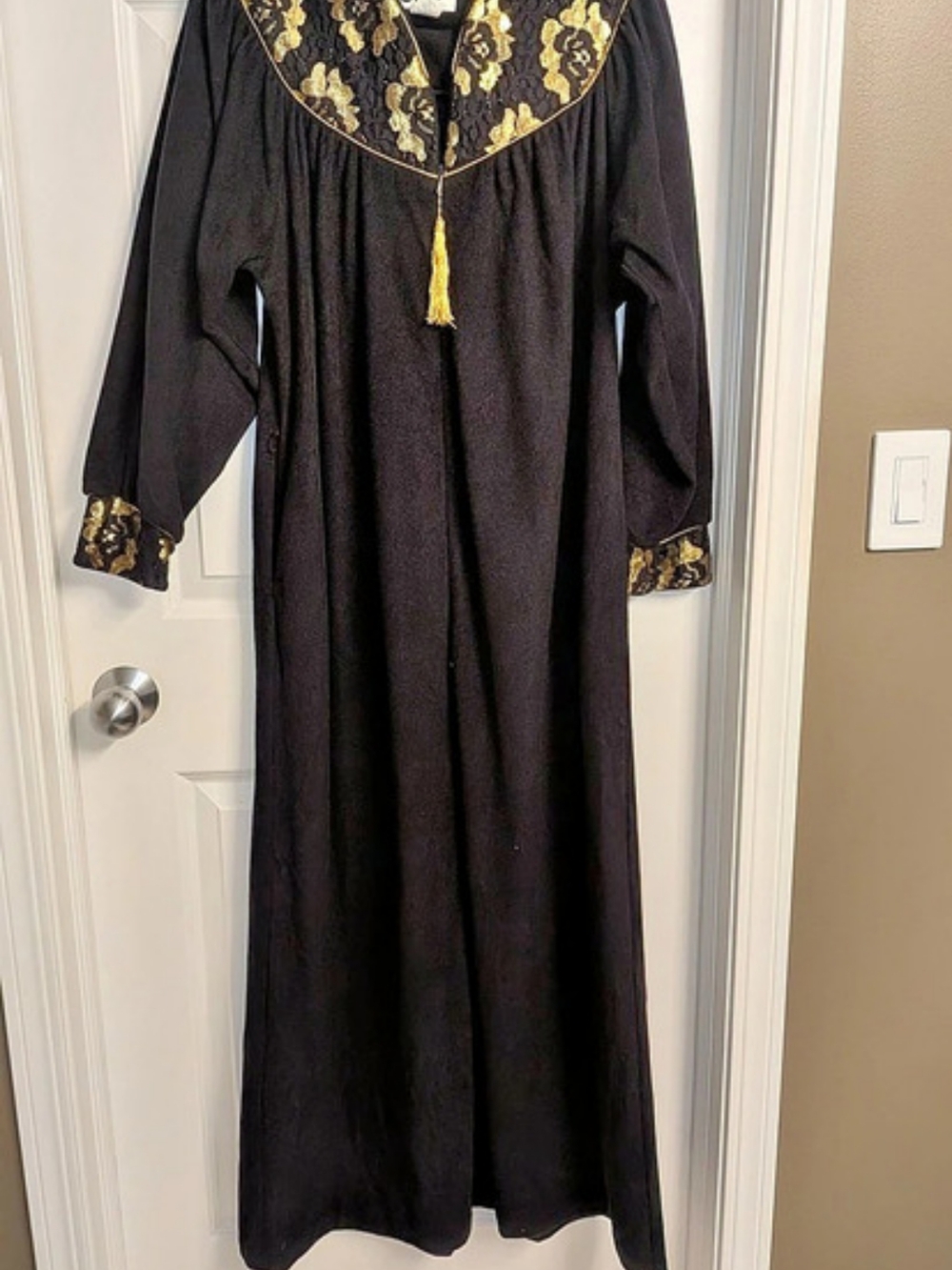 Vintage 1989 Gerry Black & Gold Floral Maxi Robe Size Medium